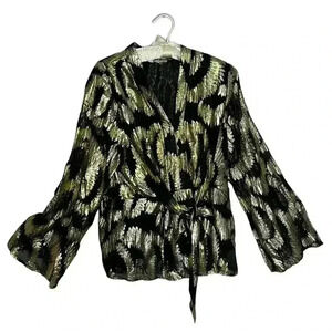 Kaktus Black/Gold Metallic Rayon Blouse Sz Large